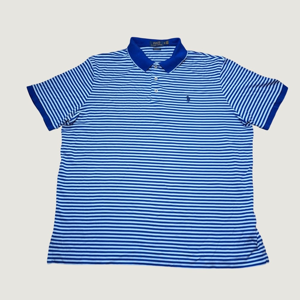 Polo Ralph Lauren Mens XL Classic Fit Striped Short Sleeve Polo Shirt Blue